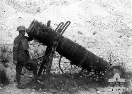 This Australian War Memorial image of an Albrecht likely depicts the largest variety (45cm bore) of this odd weapon. (AWM E 02902)