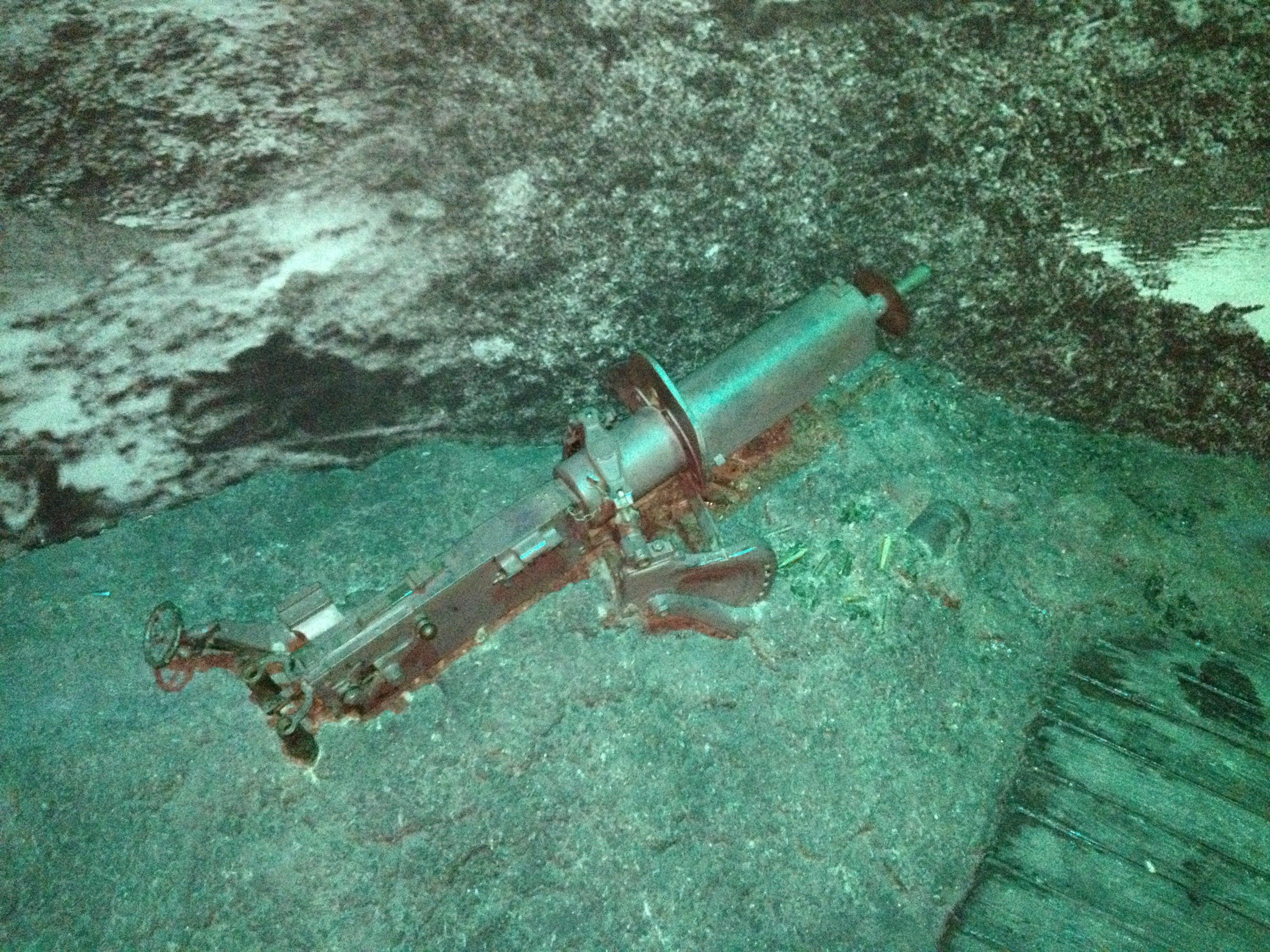 MG-08 #2685, in the mud at Passchendaele, reconstruction of saturated, cratered landscape at Canadian War Museum