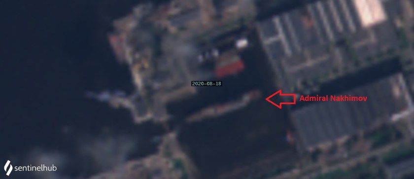 Severdovinsk ADM Nakhimov launch Sentinel-2 L1C image on 2020-08-18