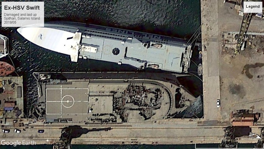 HSV Swift damaged Salamis Island 2019