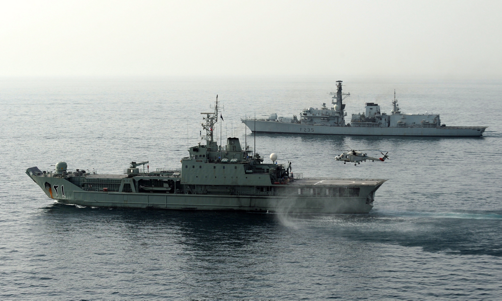 Omani Naval Ship Nasr al Bahr and HMS Monmouth During Exercise Khanjar Haad near Oman